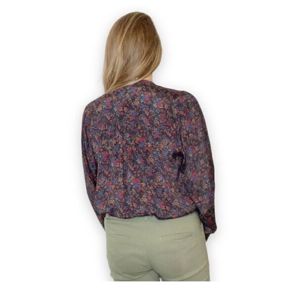 Polo Ralph Lauren Multicolor Fall Floral Print Tie Neck Shirt Blouse Size Small - Picture 3 of 15